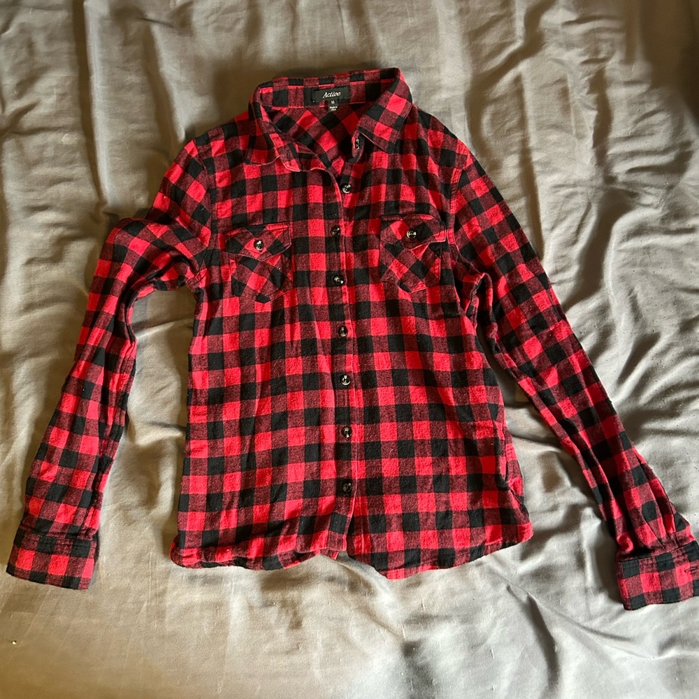 Red and Black Plaid Button-Up Shirt